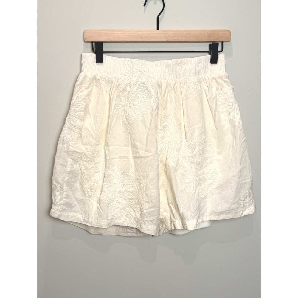 Liv Los Angeles M Shorts Embroidered Cream White Cotton Hi Rise Boho Coastal